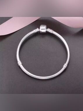 .926 Sterling Silver Snake Chain Charm Bracelet  7.5 inches or 19 cm.
